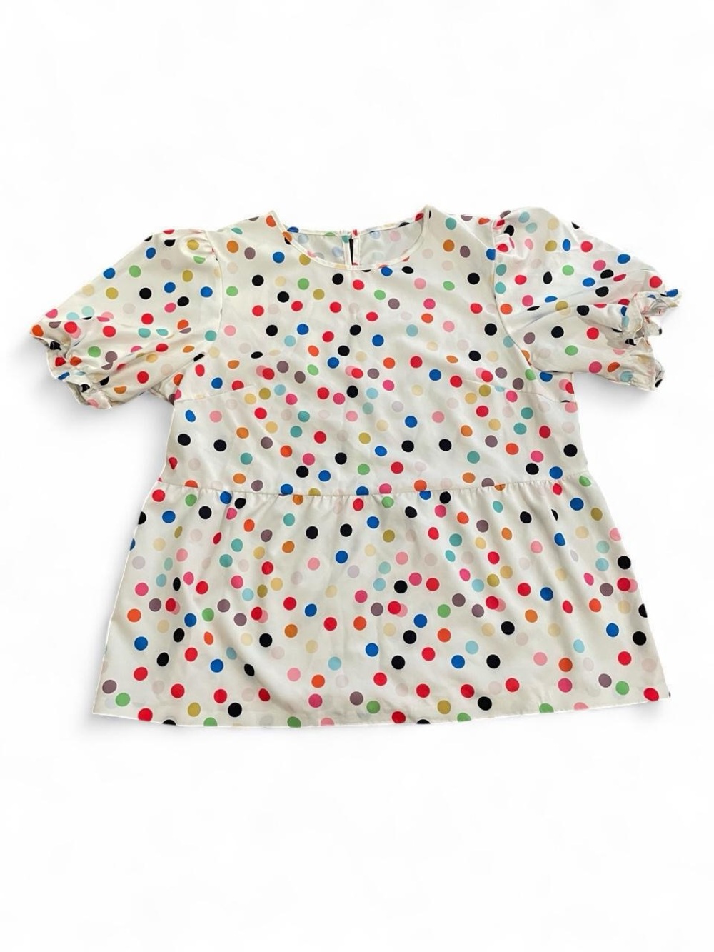 Polka Dot Peplum Blouse - White with Multi Colored Dots